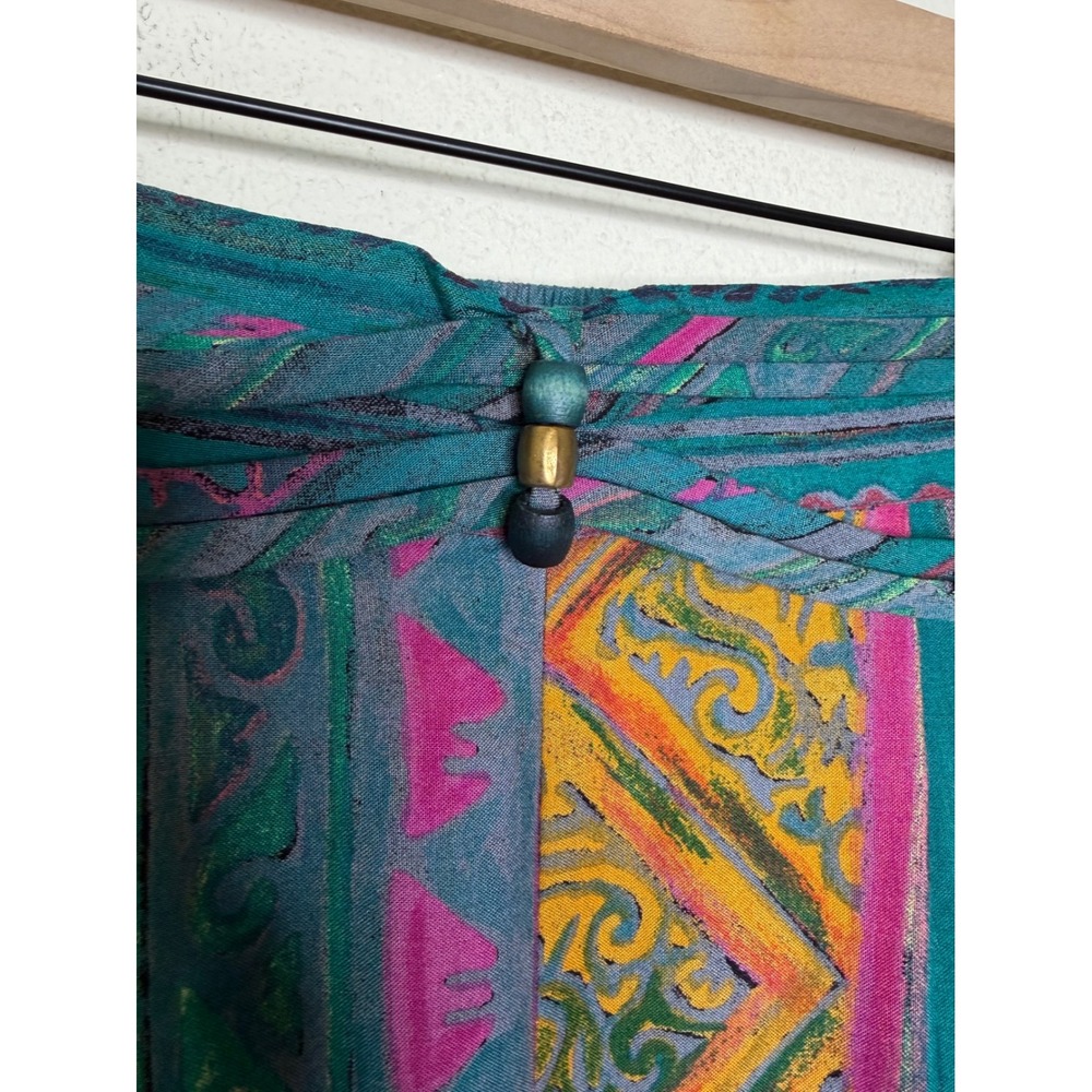 VTG Casual Corner Rayon 2pc Set 8 10 Teal Floral Poetcore Boho Artsy Festival - Picture 11 of 16